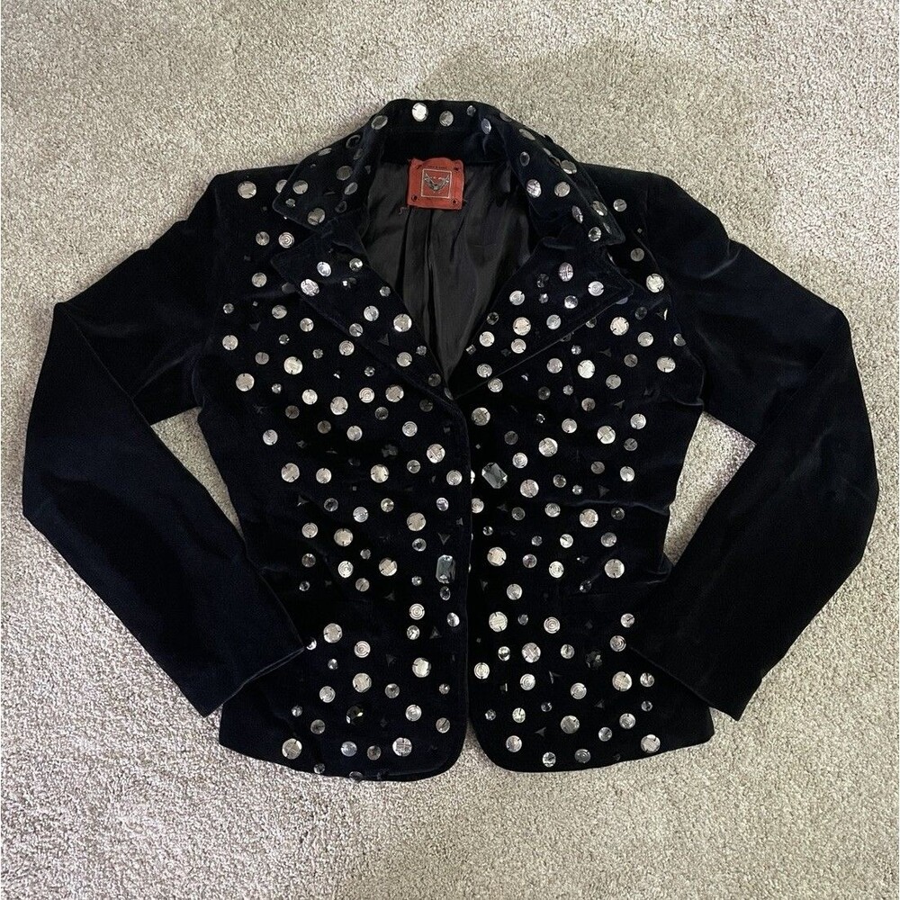 ASH & SARA Rhinestone Embellished Black Velvet Blazer Women Size S Newport News